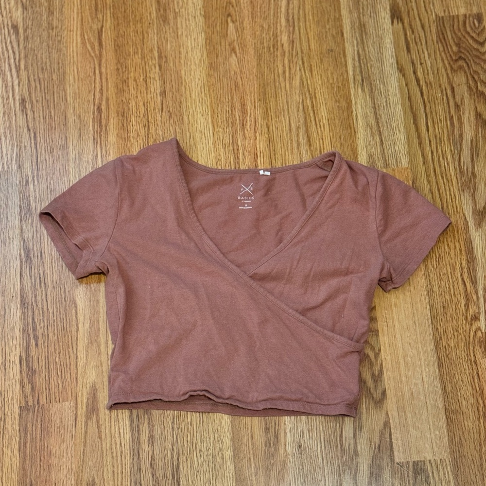PacSun Rust Brown Wrap vneck short sleeve Crop Top